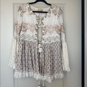 Bohemian White and Brown Beaded top